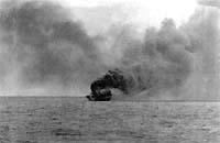 The burning aircraft carrier HMS Glorious